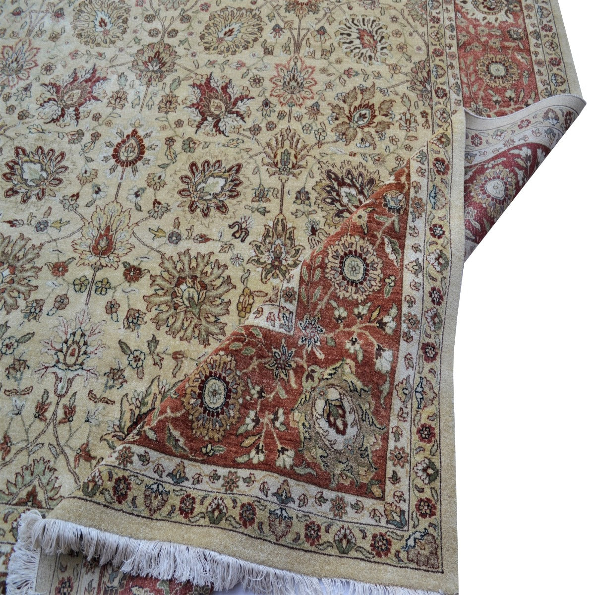 Vintage Handknotted Silk Carpet-Haji Jalil 101-Cream Rust-270x355cm