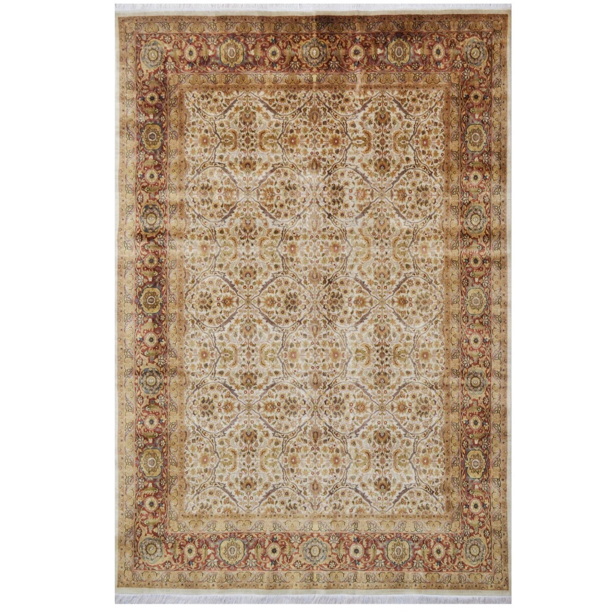 Vintage Handknotted Silk Carpet-Haji Jalil 102-Cream Rust-240x300cm