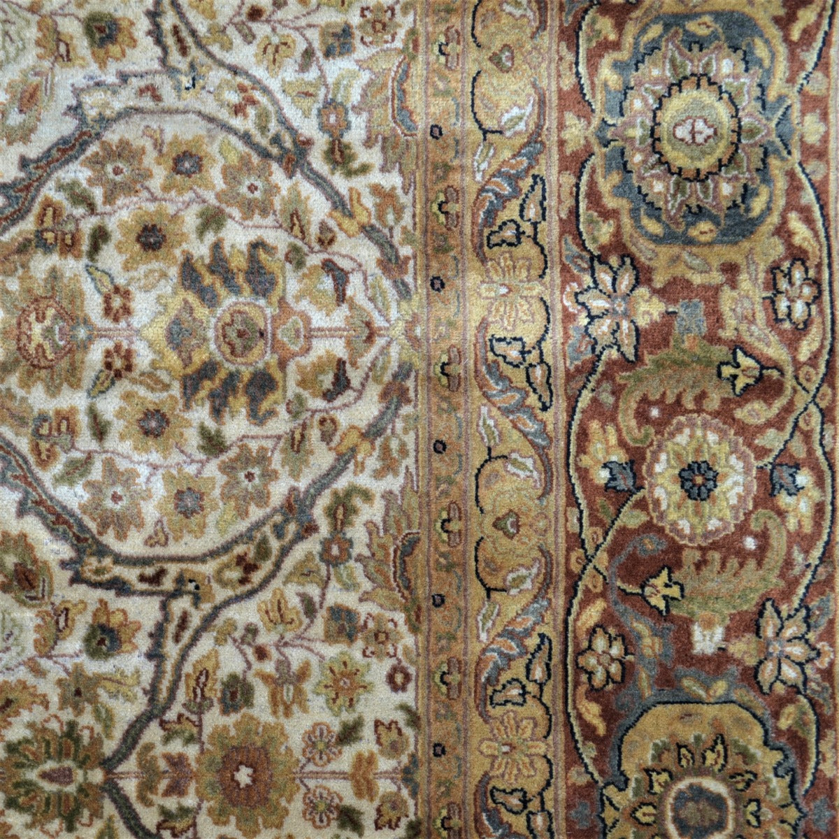 Vintage Handknotted Silk Carpet-Haji Jalil 102-Cream Rust-240x300cm