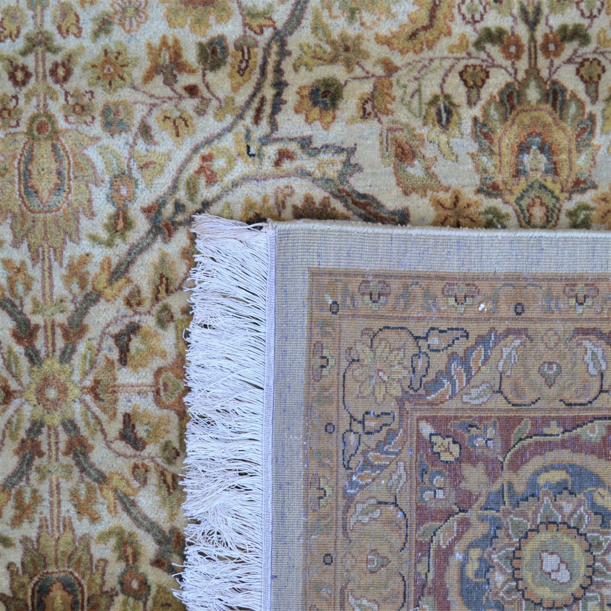 Vintage Handknotted Silk Carpet-Haji Jalil 102-Cream Rust-240x300cm