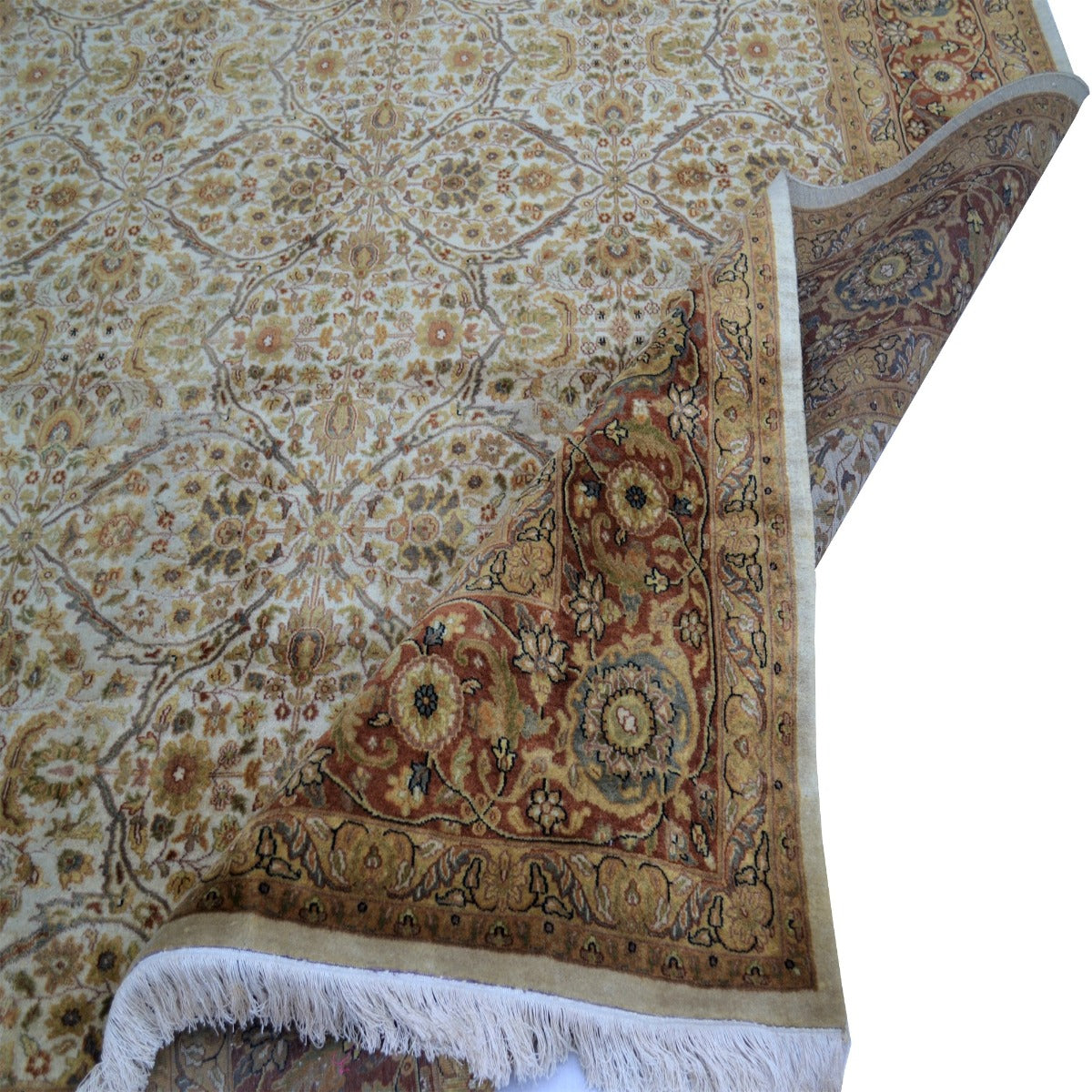 Vintage Handknotted Silk Carpet-Haji Jalil 102-Cream Rust-240x300cm