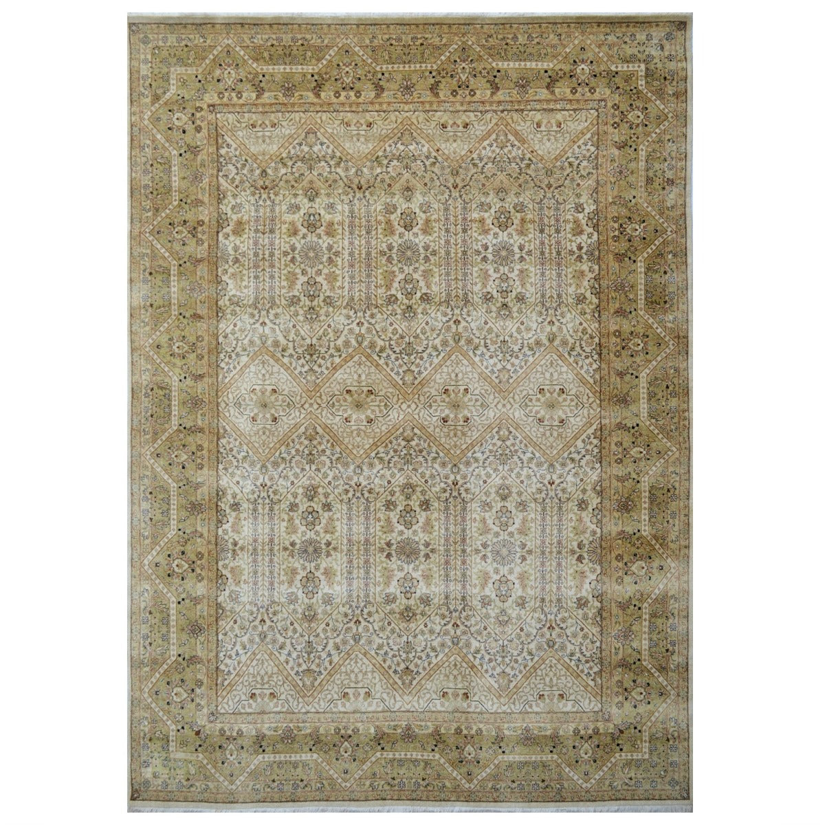 Vintage Handknotted Silk Carpet-Haji Jalil 103-Cream Rust-270x355cm