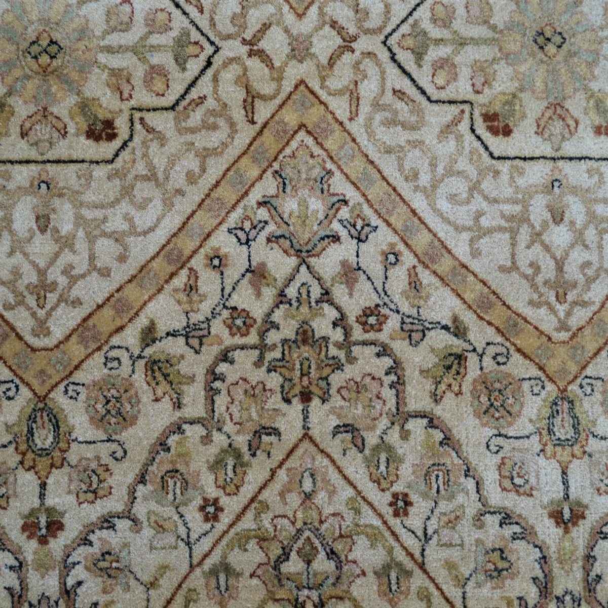 Vintage Handknotted Silk Carpet-Haji Jalil 103-Cream Rust-270x355cm