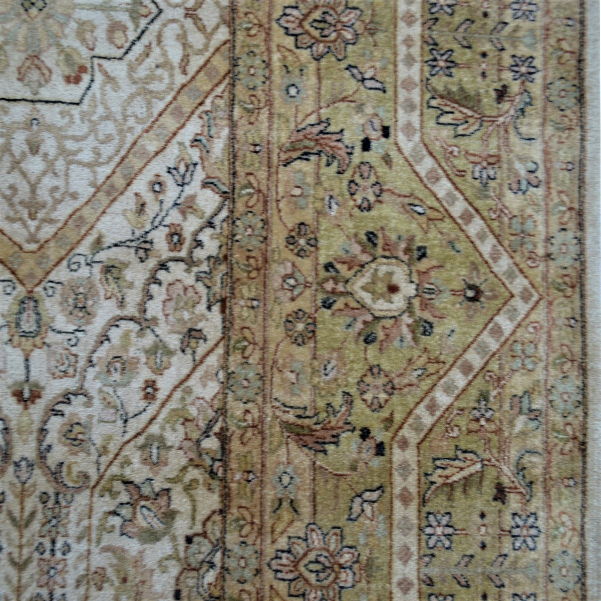 Vintage Handknotted Silk Carpet-Haji Jalil 103-Cream Rust-270x355cm