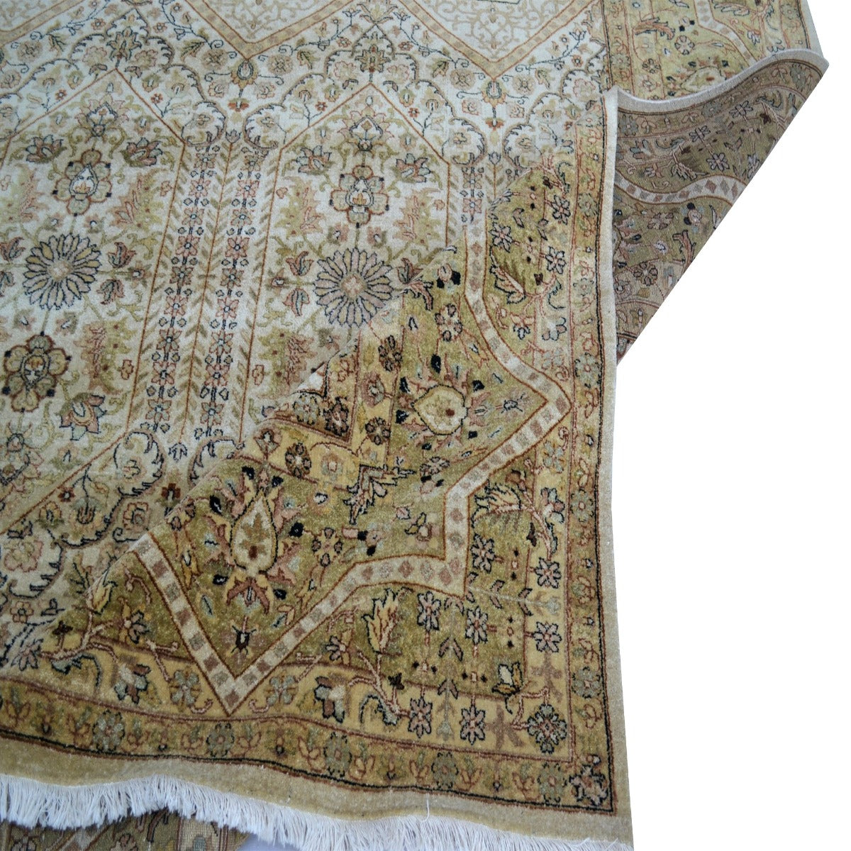 Vintage Handknotted Silk Carpet-Haji Jalil 103-Cream Rust-270x355cm
