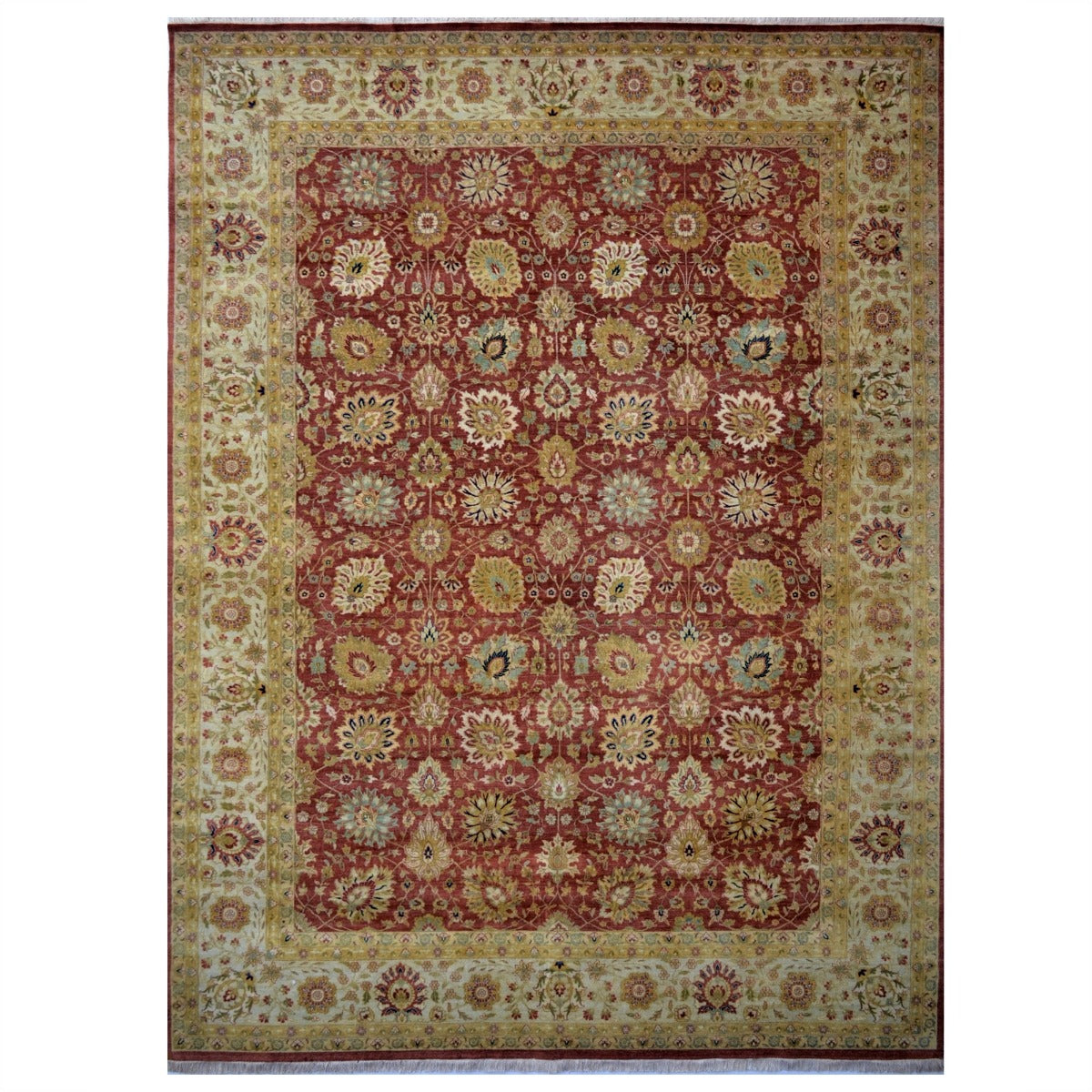 Vintage Handknotted Silk Carpet-Haji Jalil 104-Cream Rust-262x357cm