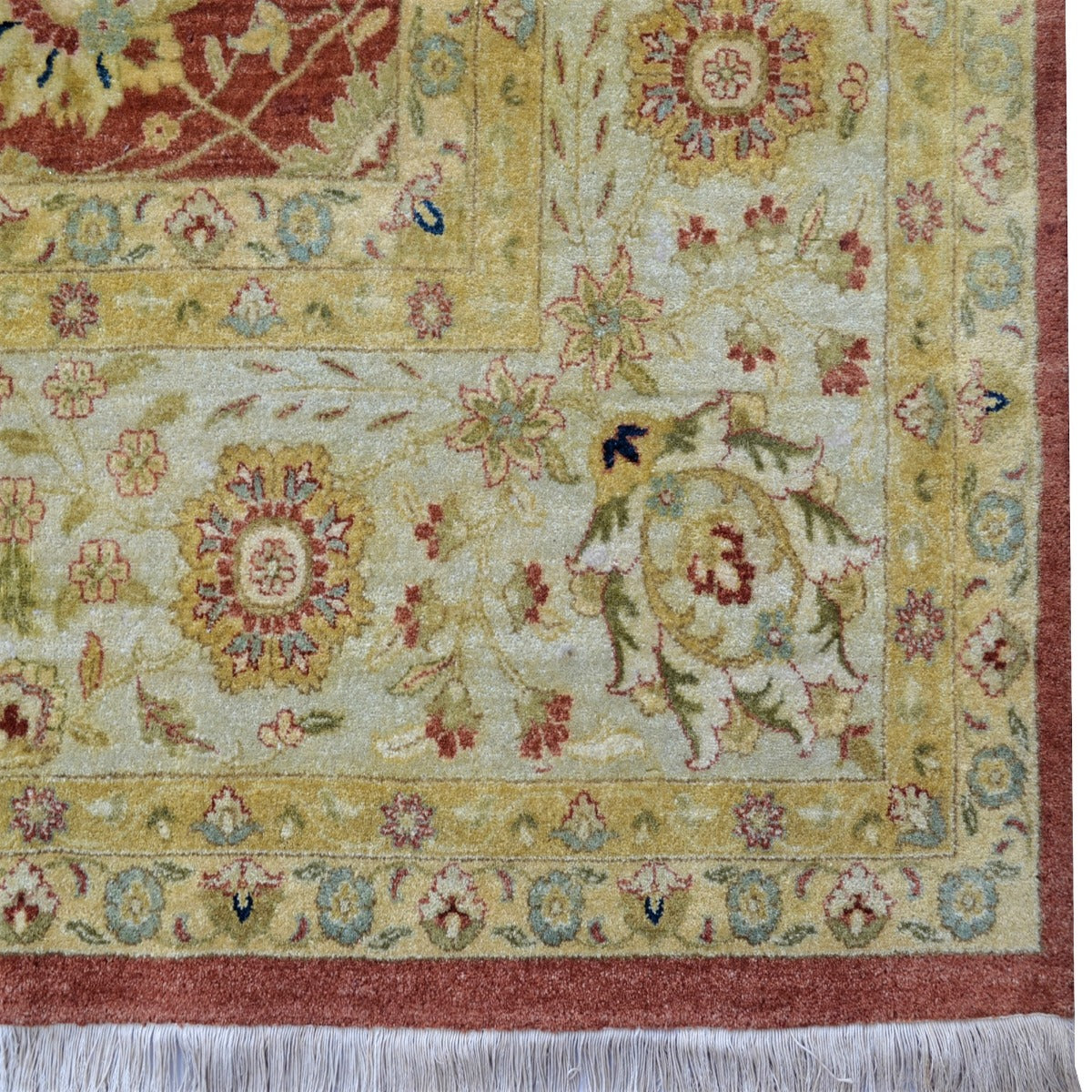 Vintage Handknotted Silk Carpet-Haji Jalil 104-Cream Rust-262x357cm