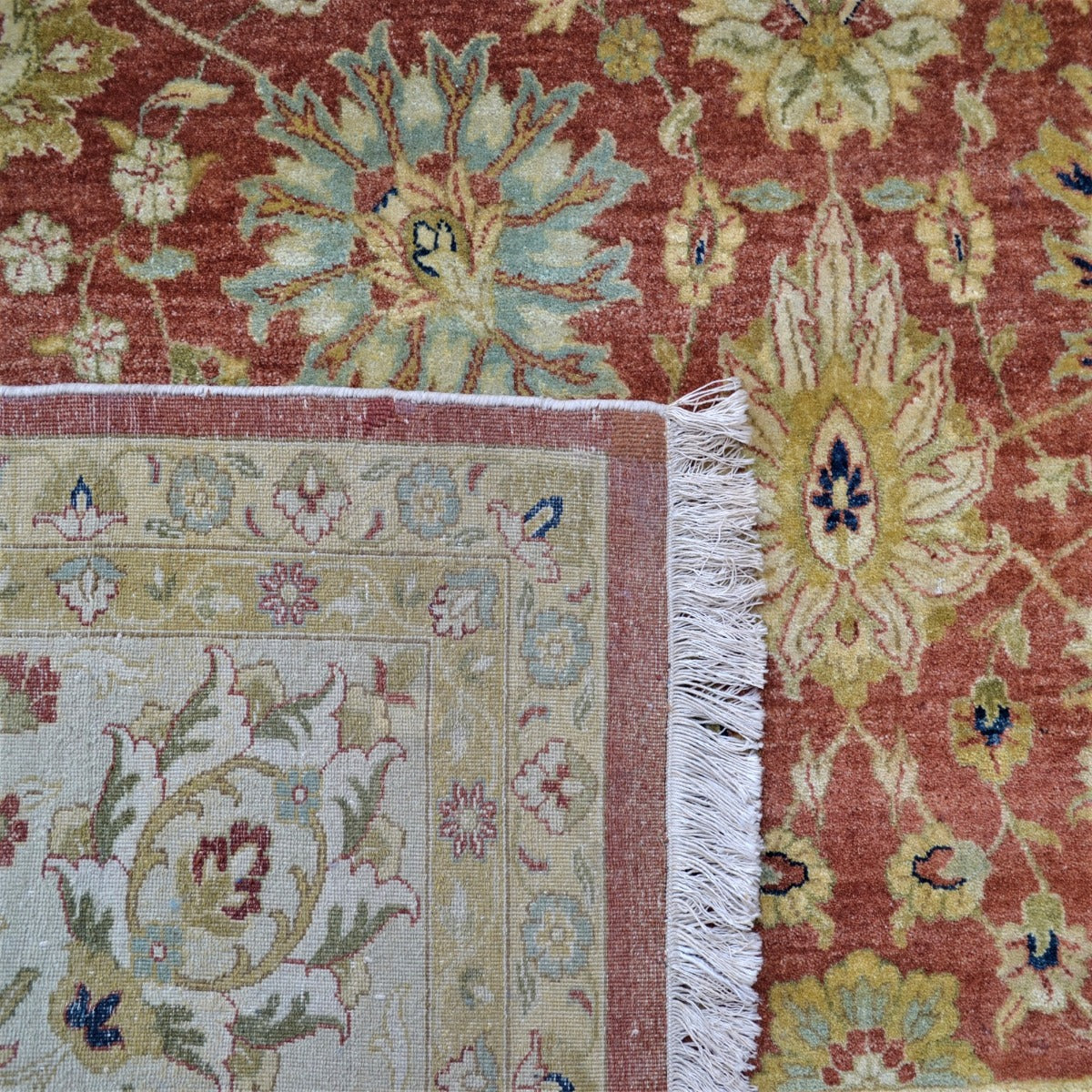 Vintage Handknotted Silk Carpet-Haji Jalil 104-Cream Rust-262x357cm
