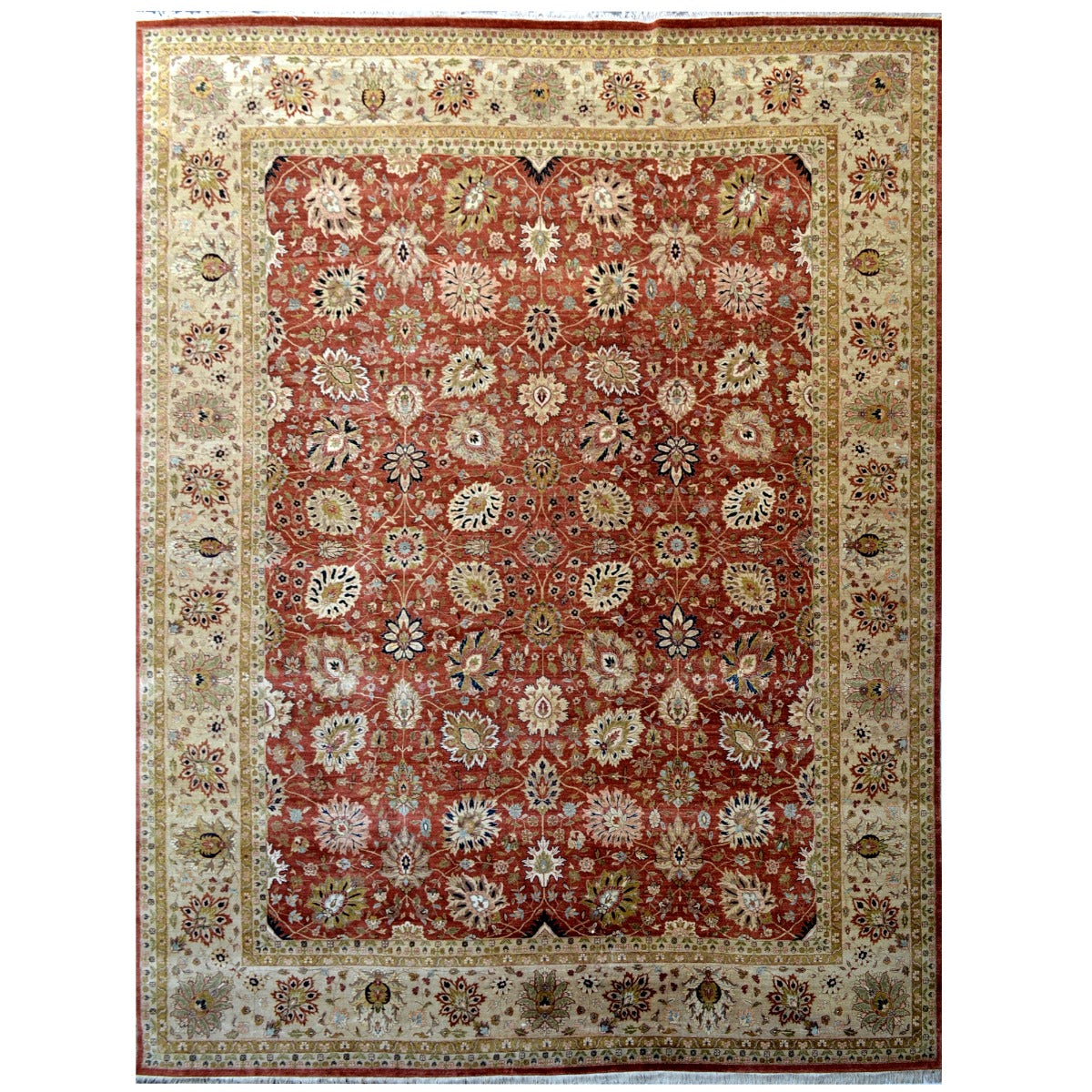 Vintage Handknotted Silk Carpet-Haji Jalil 106-Rust Cream -370x460cm