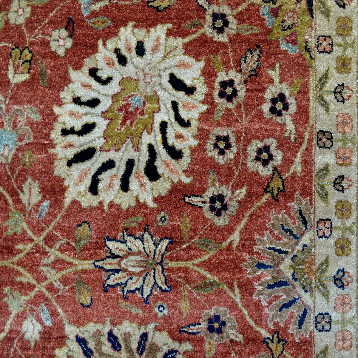 Vintage Handknotted Silk Carpet-Haji Jalil 106-Rust Cream -370x460cm