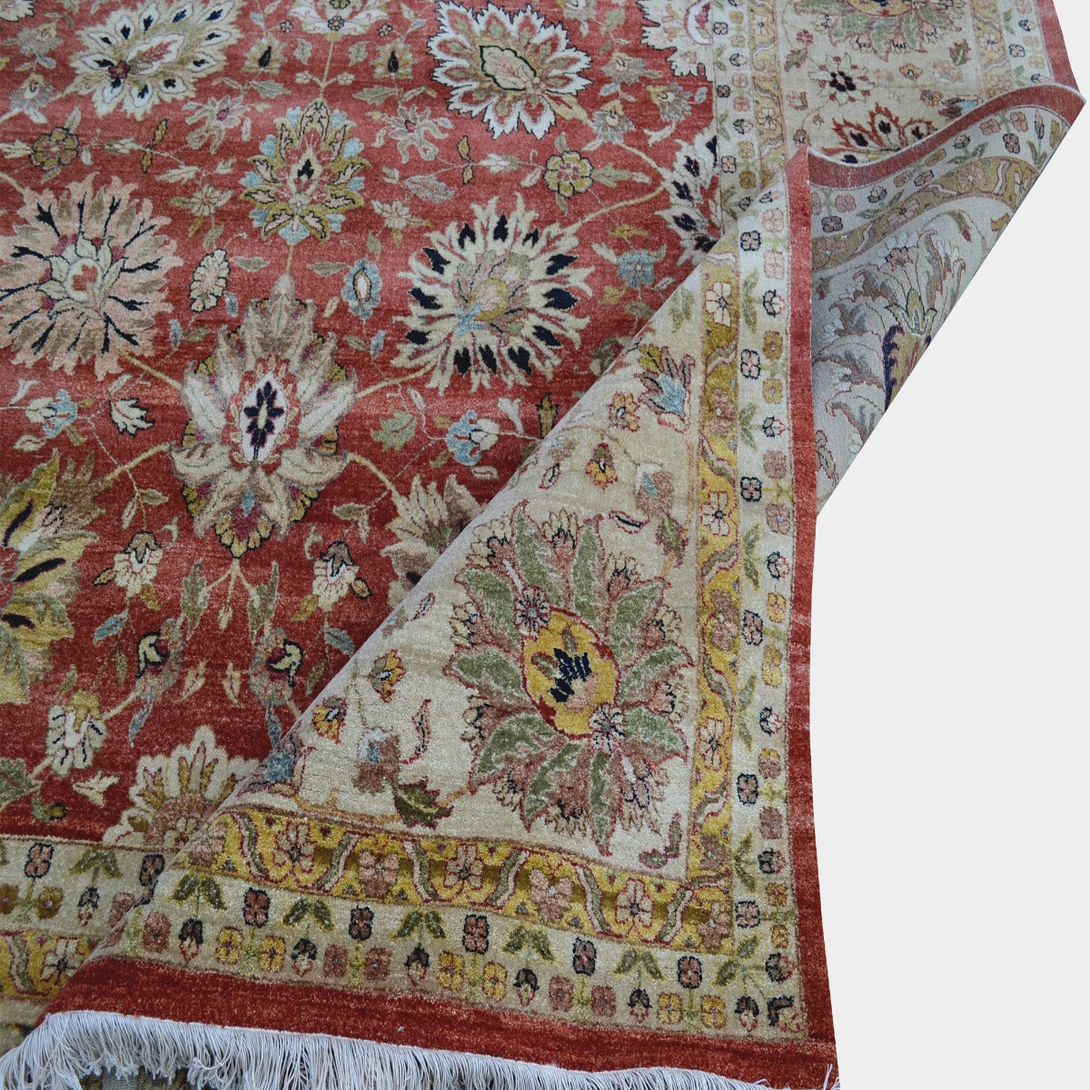 Vintage Handknotted Silk Carpet-Haji Jalil 106-Rust Cream -370x460cm