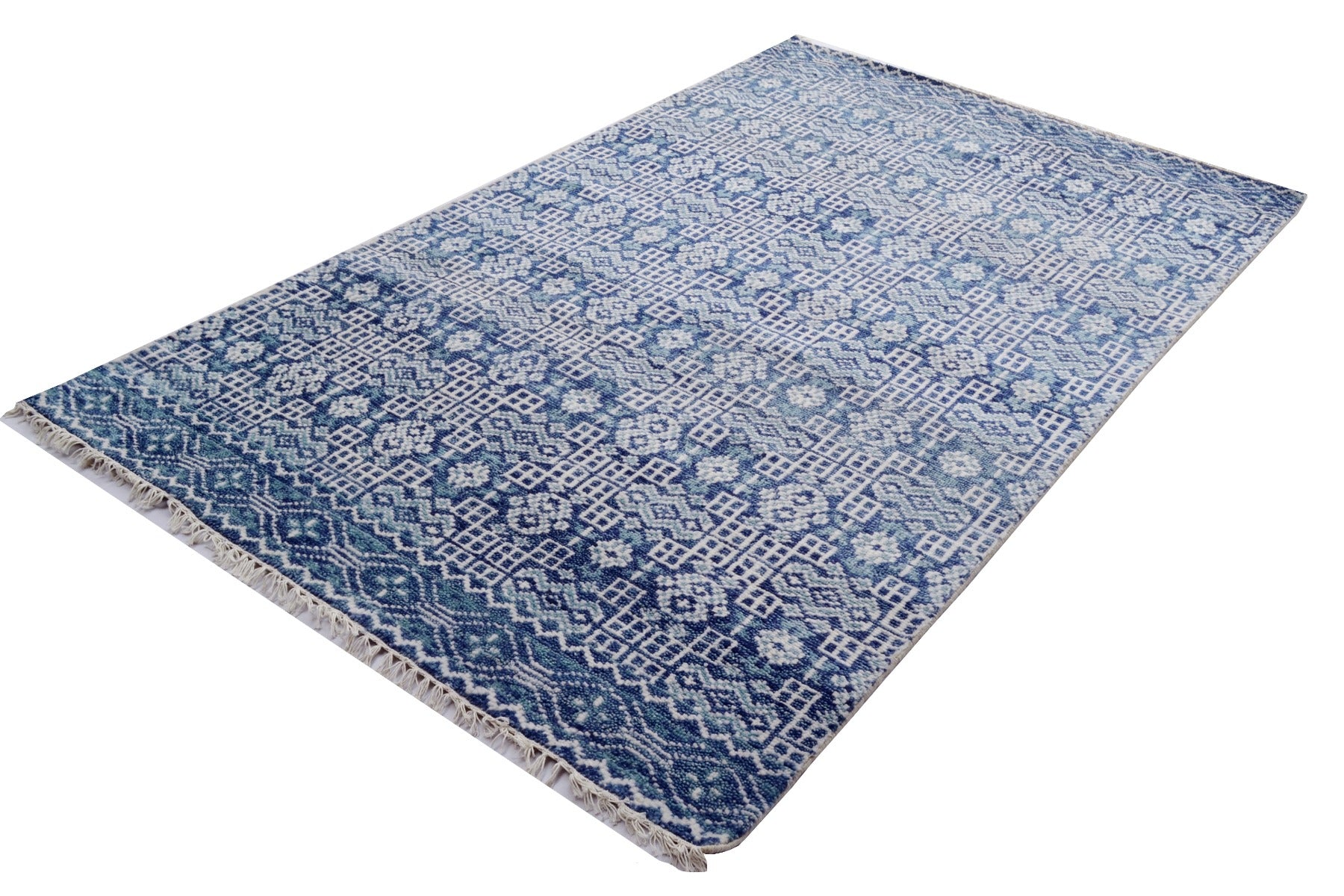 Royal Handknotted Wool Rug - Jaipur - Blue - 148x244cm