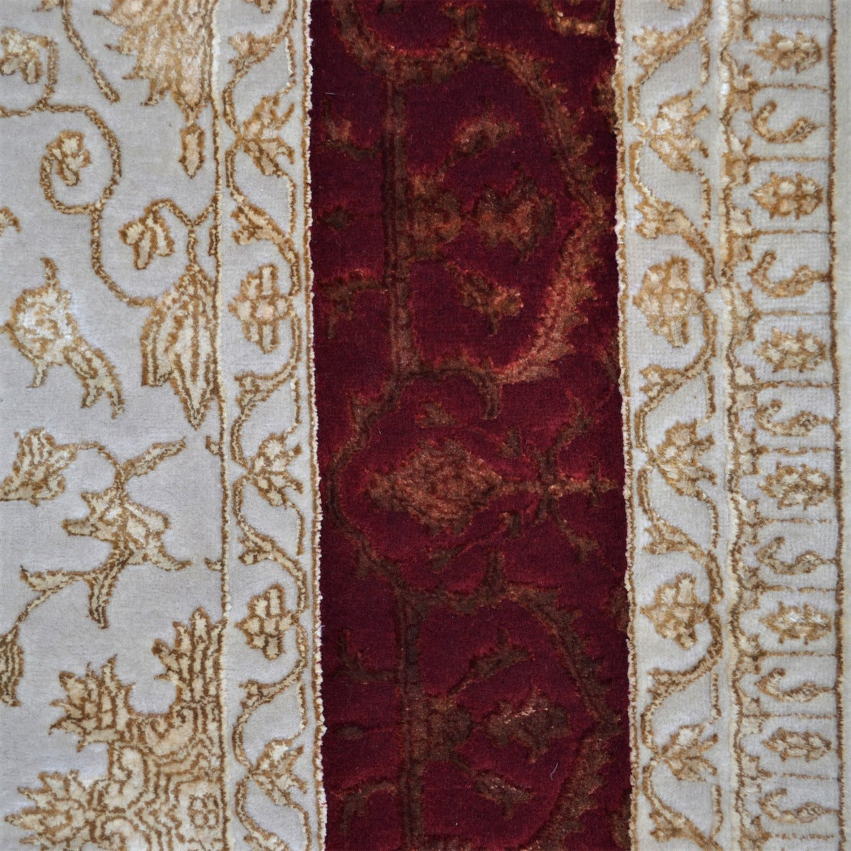 Handknotted Kashan Wool & Silk Rug -1260-Ivory-Red-250x300cm