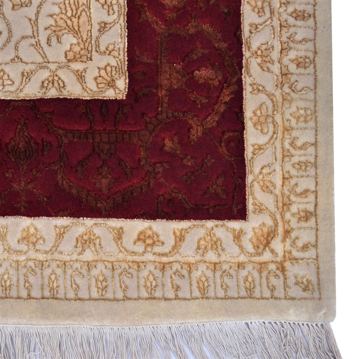 Handknotted Kashan Wool & Silk Rug -1260-Ivory-Red-250x300cm