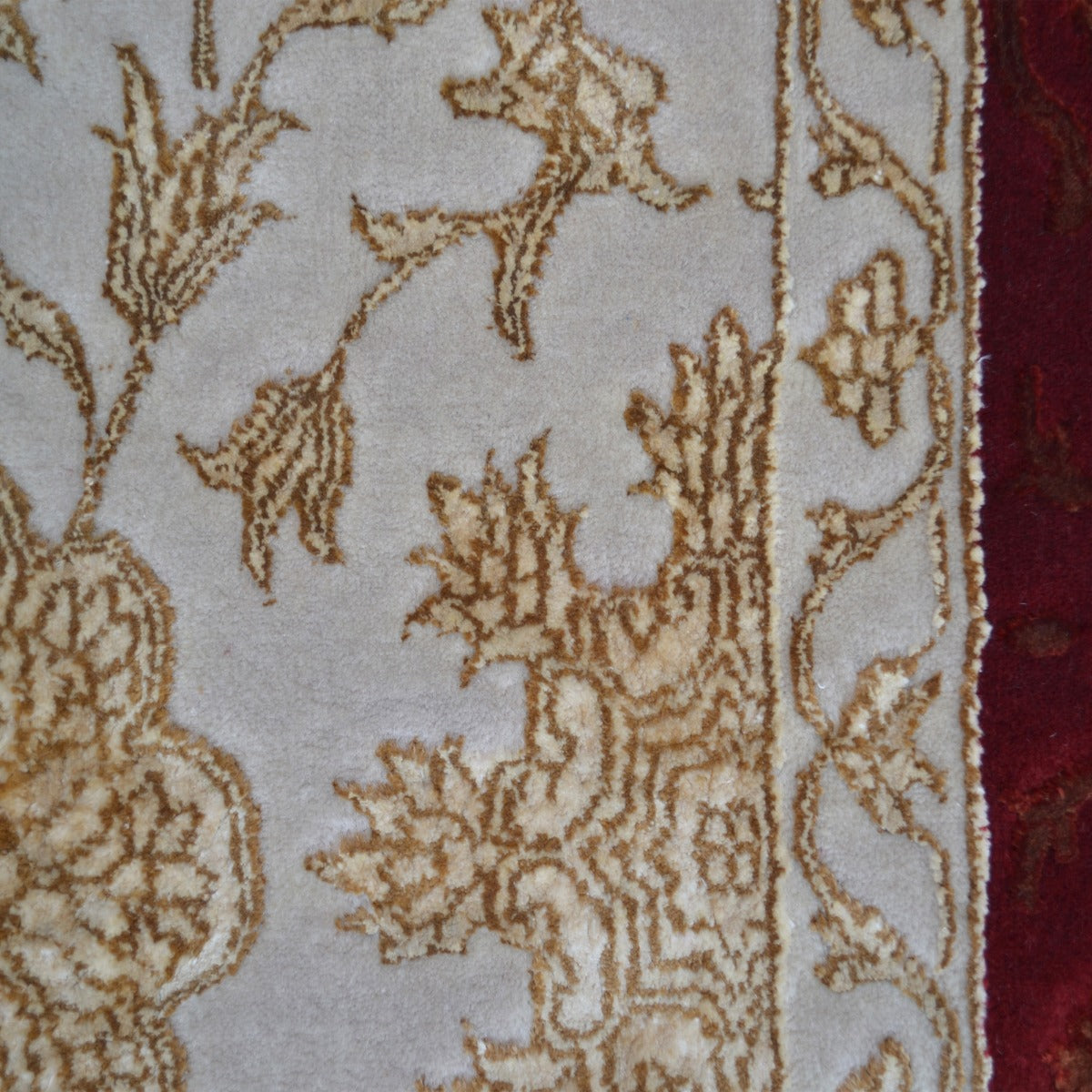 Handknotted Kashan Wool & Silk Rug -1260-Ivory-Red-250x300cm