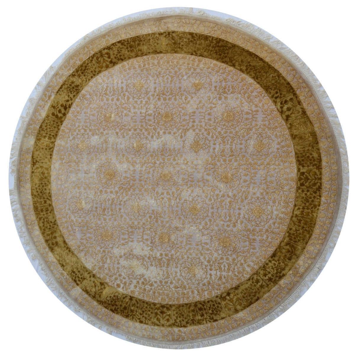 Handknotted Kashan Wool & Silk Rug -1260-Ivory-Yellow-250x250cm
