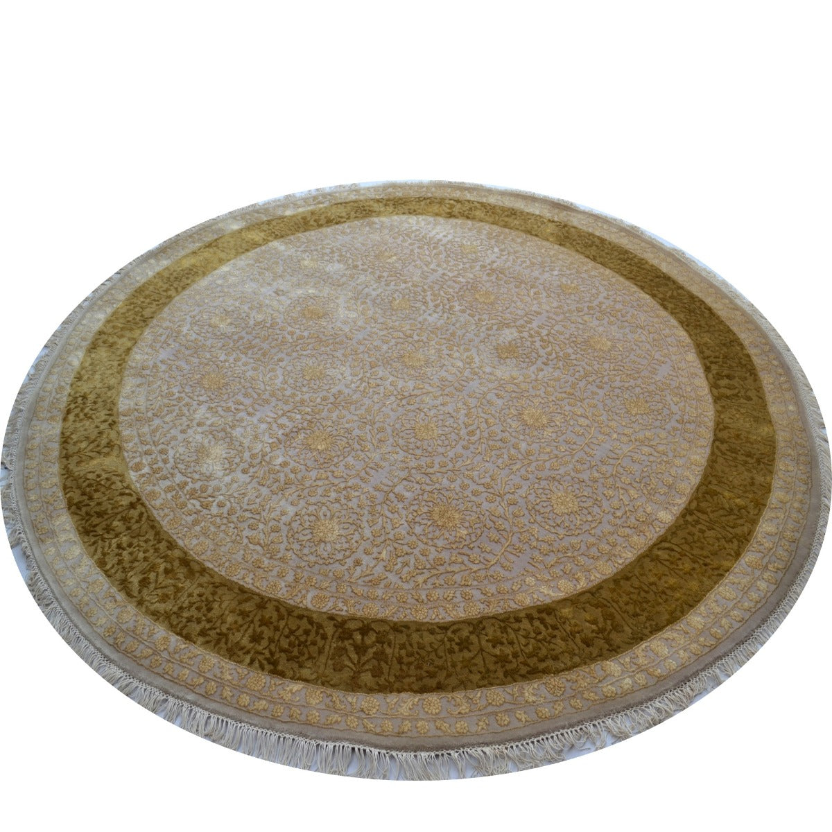 Handknotted Kashan Wool & Silk Rug -1260-Ivory-Yellow-250x250cm