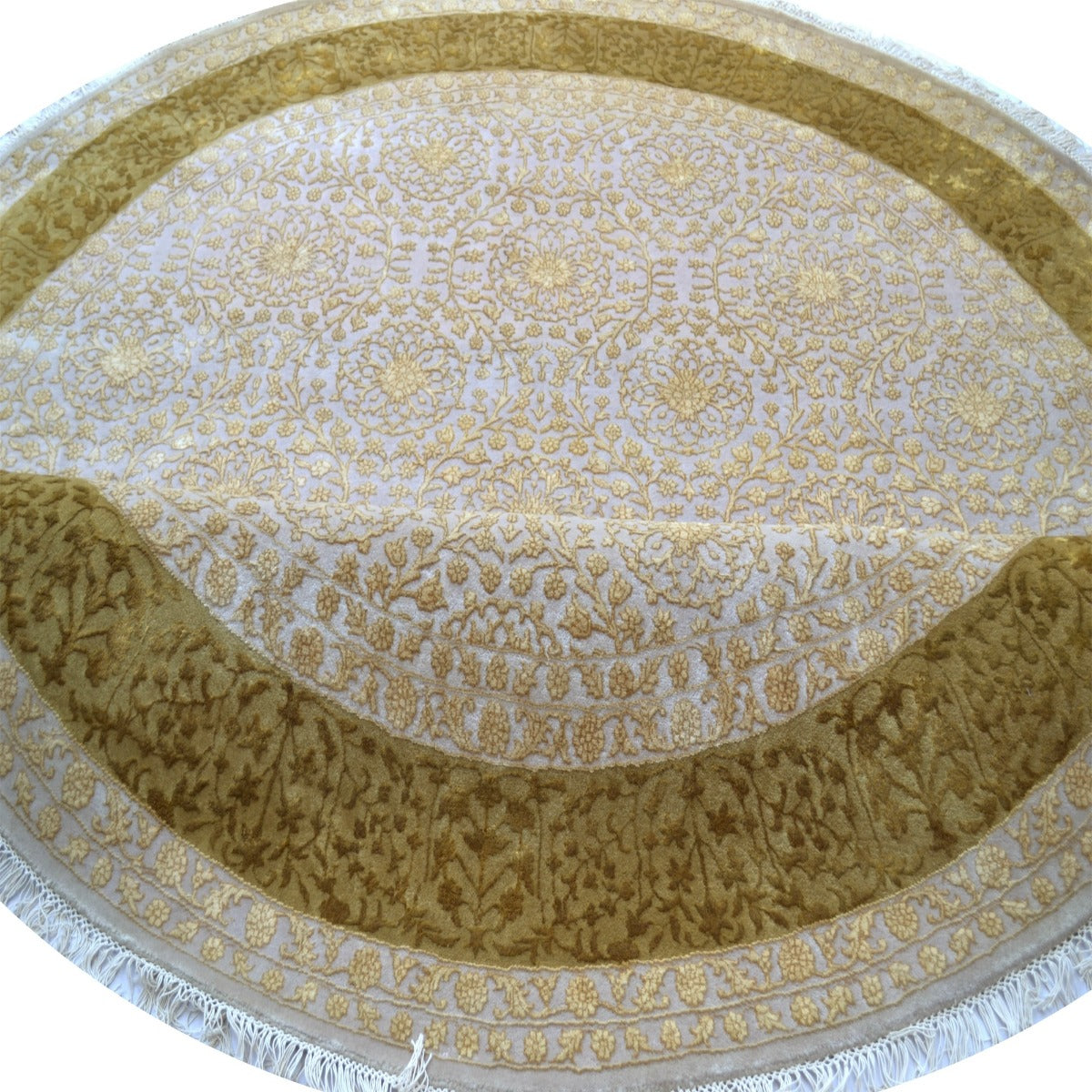 Handknotted Kashan Wool & Silk Rug -1260-Ivory-Yellow-250x250cm