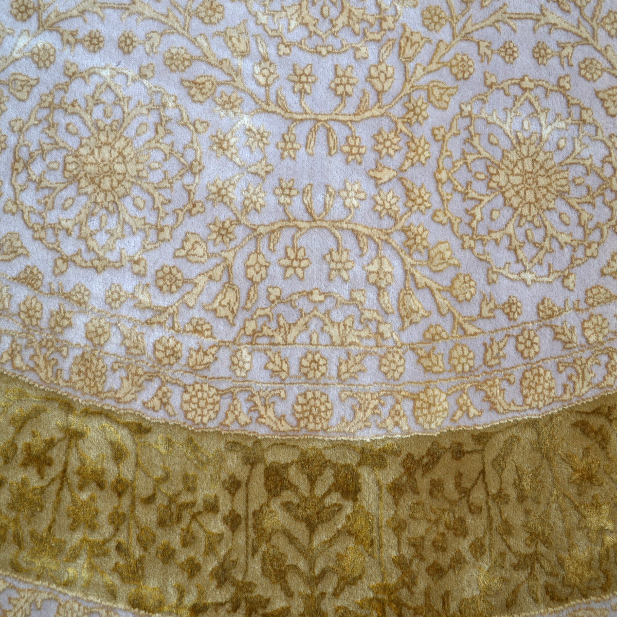 Handknotted Kashan Wool & Silk Rug -1260-Ivory-Yellow-250x250cm