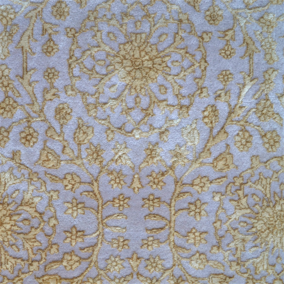 Handknotted Kashan Wool & Silk Rug -1260-Ivory-Yellow-250x250cm