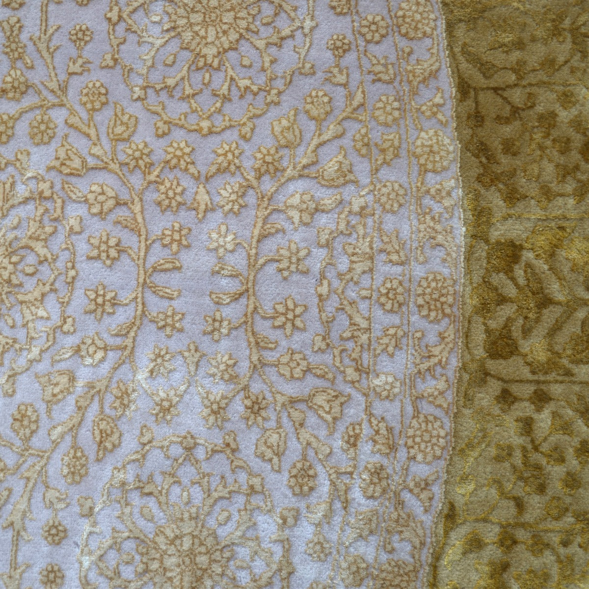 Handknotted Kashan Wool & Silk Rug -1260-Ivory-Yellow-250x250cm