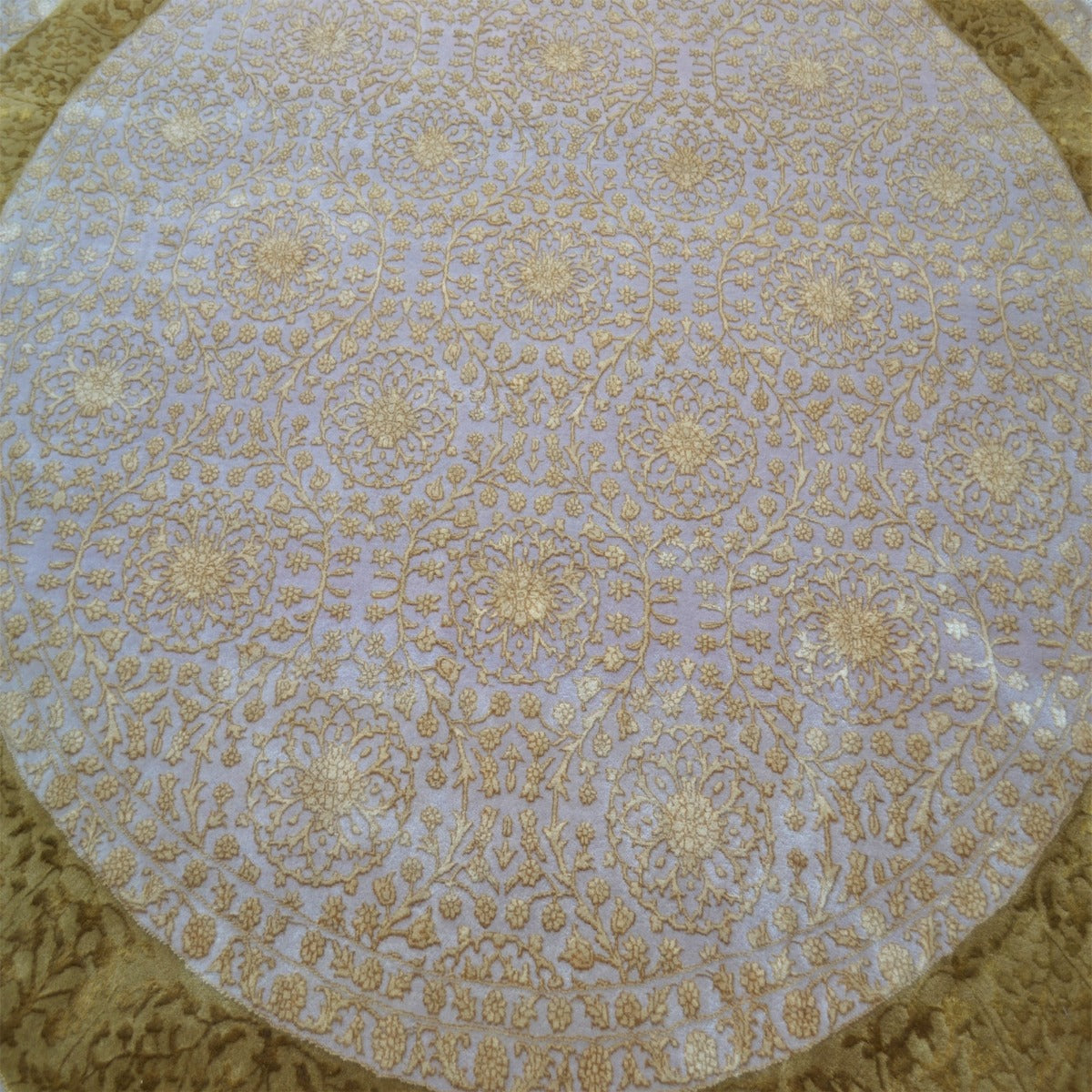 Handknotted Kashan Wool & Silk Rug -1260-Ivory-Yellow-250x250cm