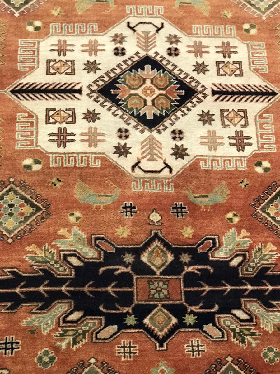 Handknotted Wool Rug - Kazak - Terracotta/Cream - 143x202cm
