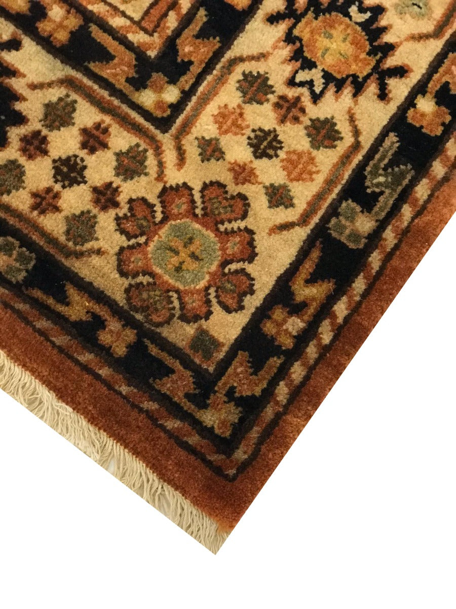 Handknotted Wool Rug - Kazak - Terracotta/Cream - 143x202cm