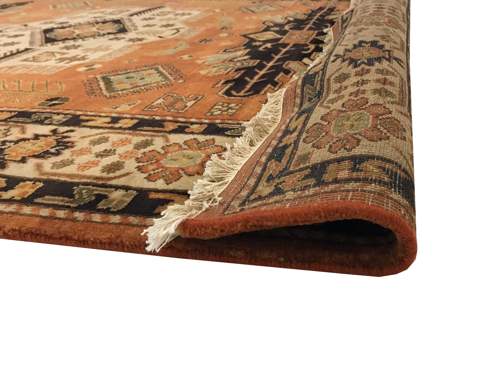Handknotted Wool Rug - Kazak - Terracotta/Cream - 143x202cm