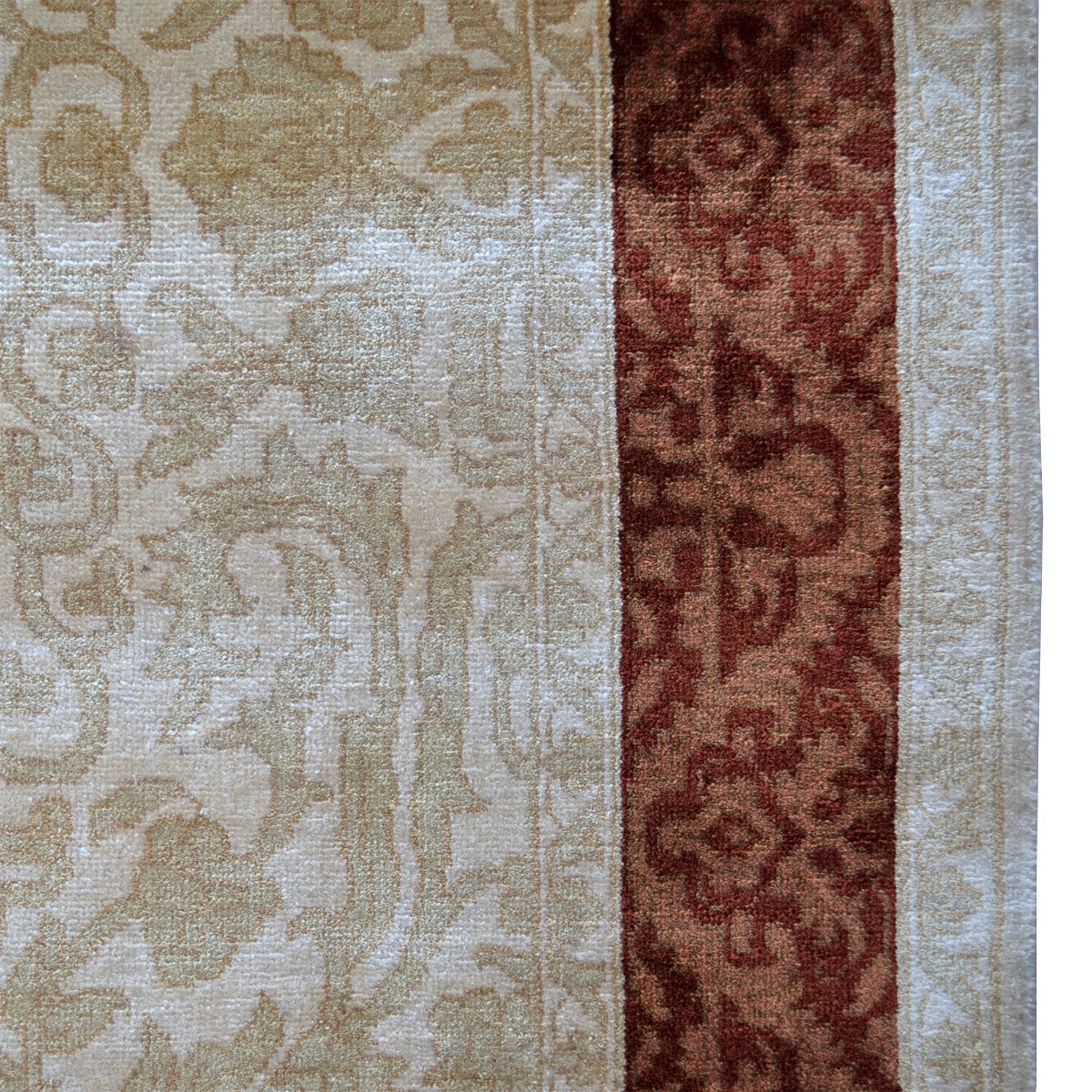 Handknotted Kashan Wool & Silk Rug -1260-Ivory-Brown-90x160cm