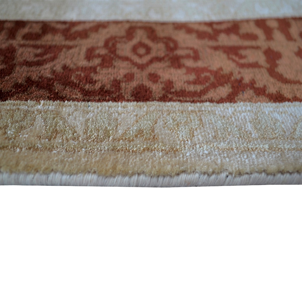 Handknotted Kashan Wool & Silk Rug -1260-Ivory-Brown-90x160cm