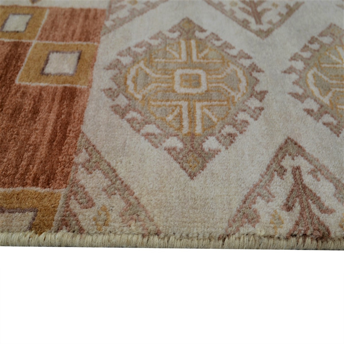 Handknotted Patch wool Rug - Cream Multi - 167x230cm