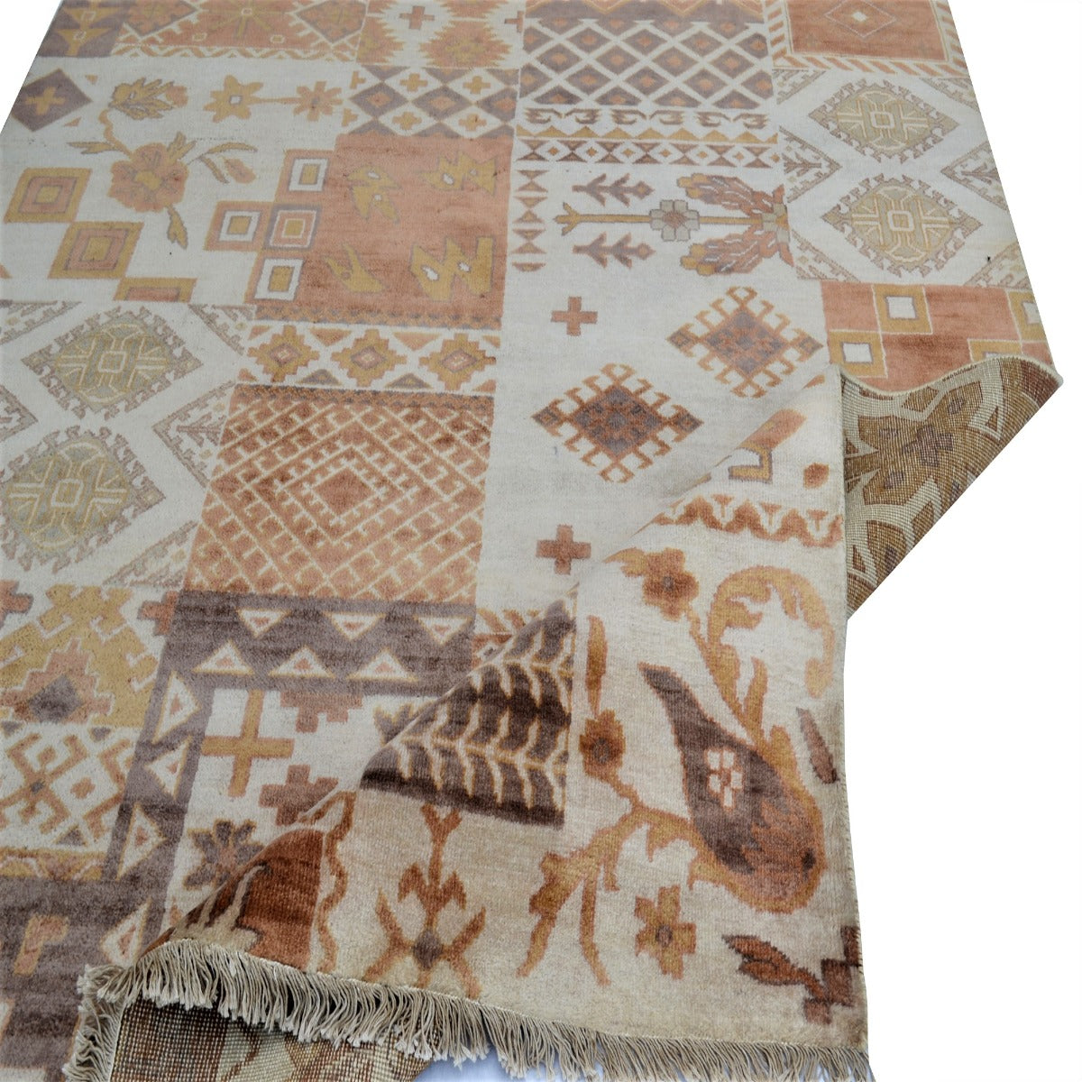 Handknotted Patch wool Rug - Cream Multi - 167x230cm