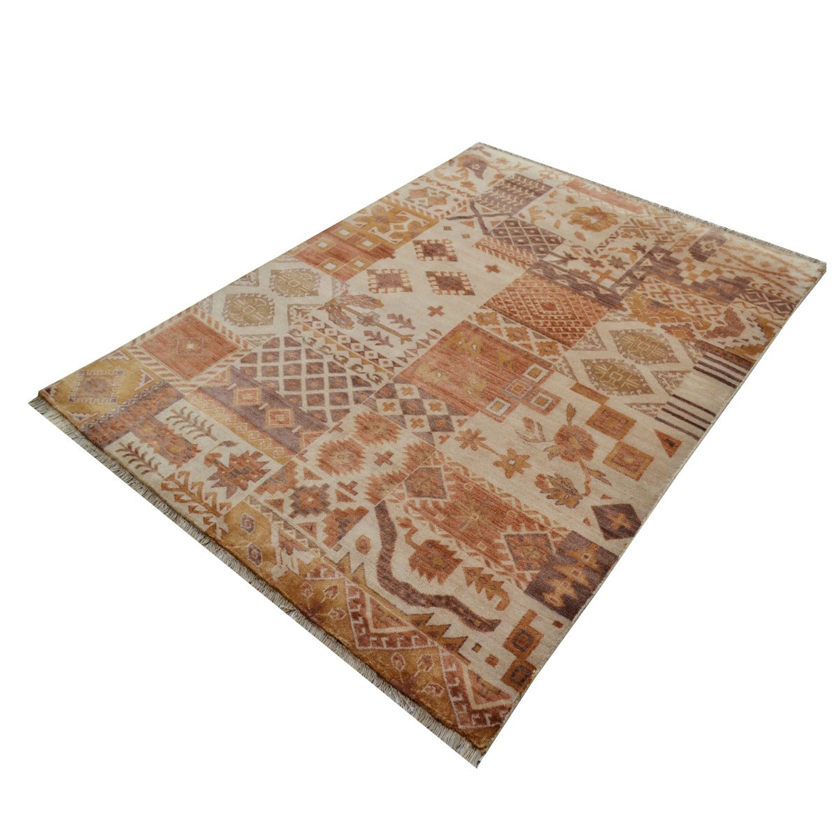 Handknotted Patch wool Rug - Cream Multi - 167x230cm