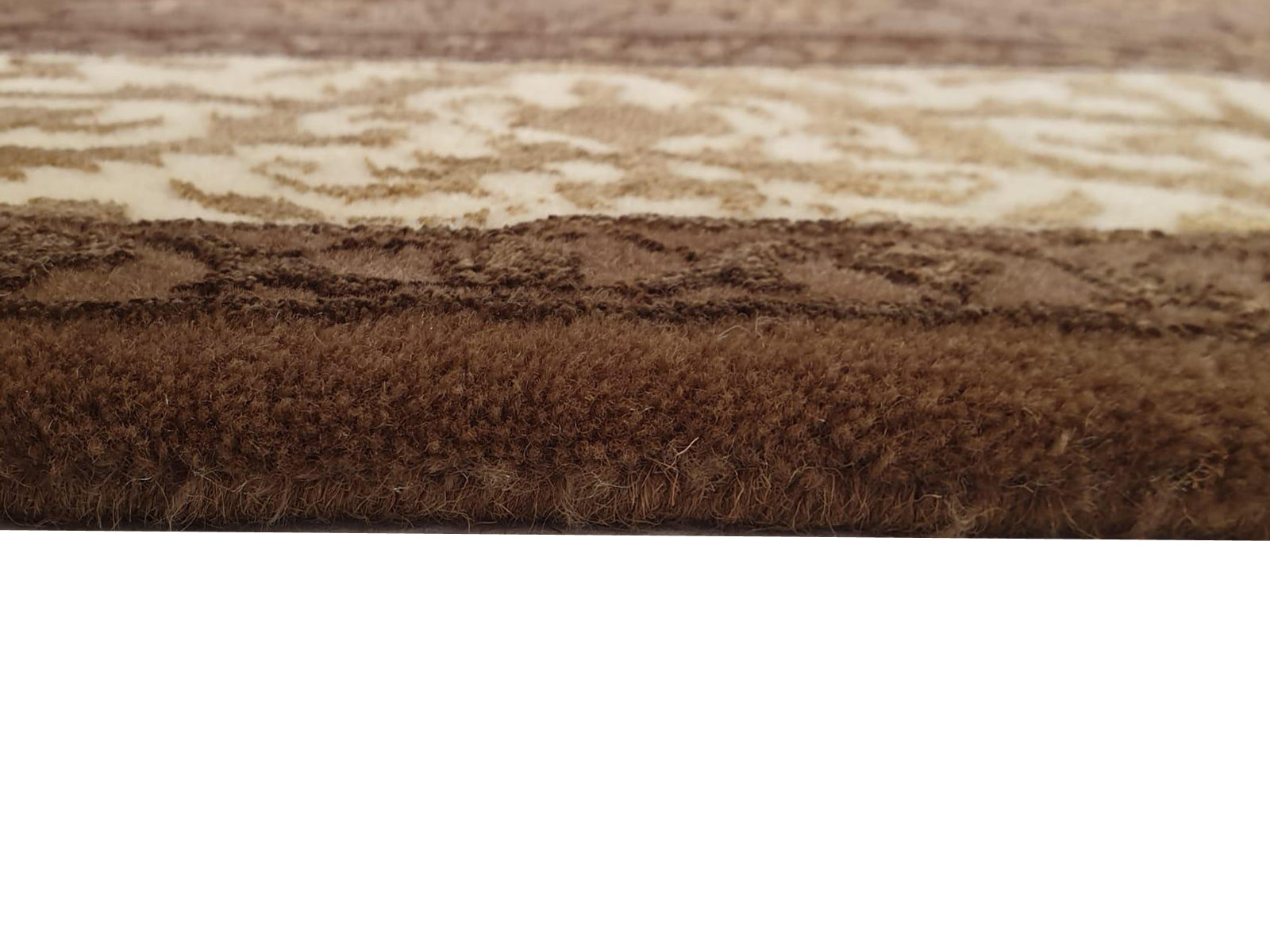 Handknotted Fine Silk and Wool Rug - Kashan - Chocolate/Cream - 49x148cm