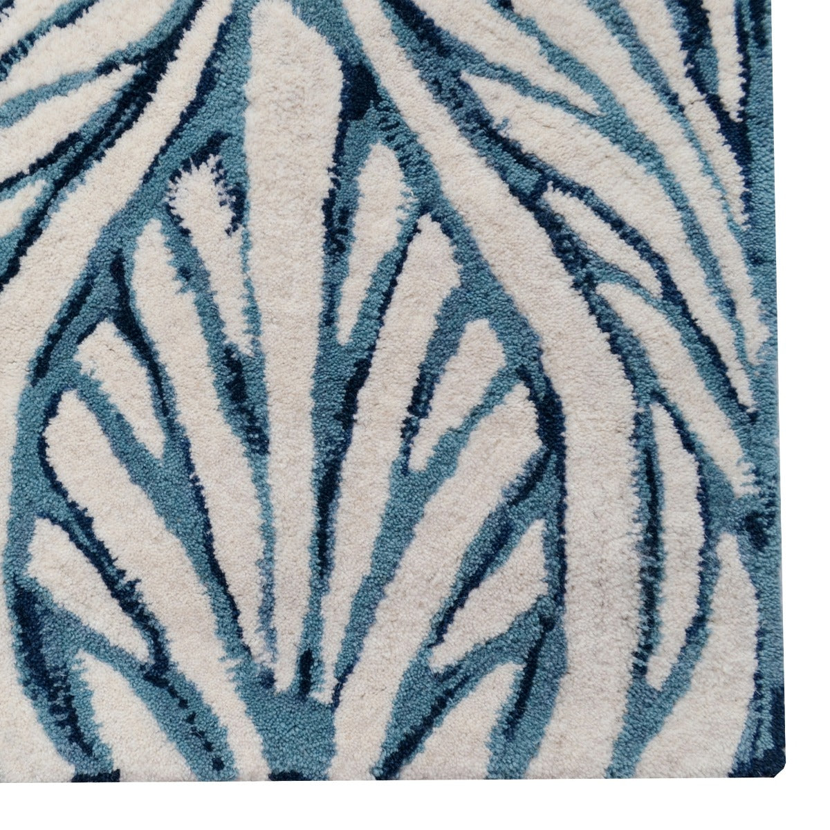Handmade Abstract Wool Rug-6306-Sea Blue/Ivory-110x160cm