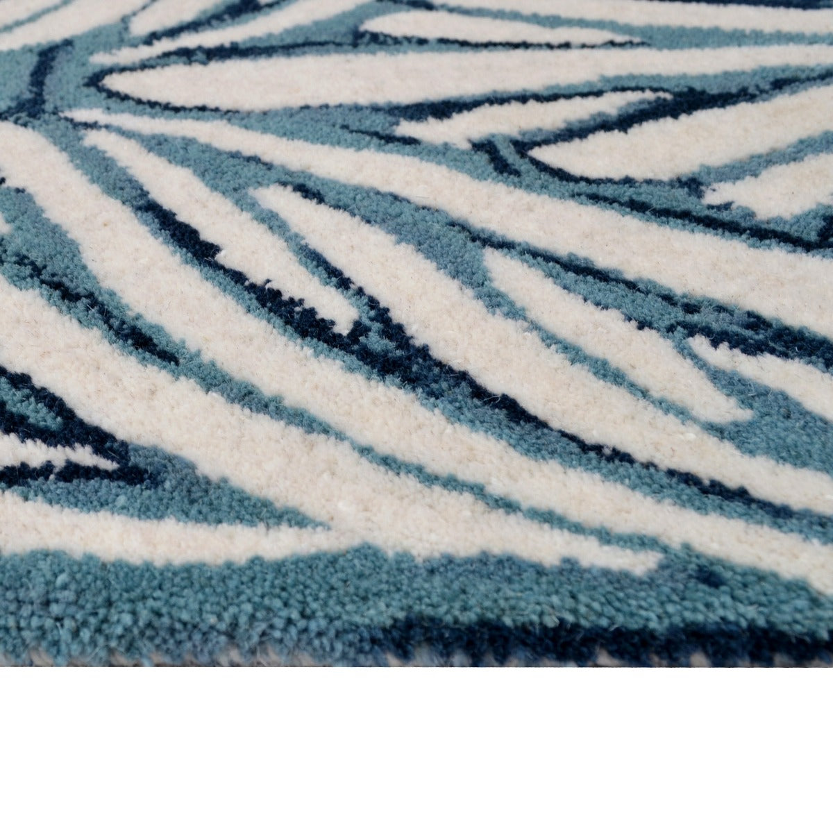 Handmade Abstract Wool Rug-6306-Sea Blue/Ivory-110x160cm