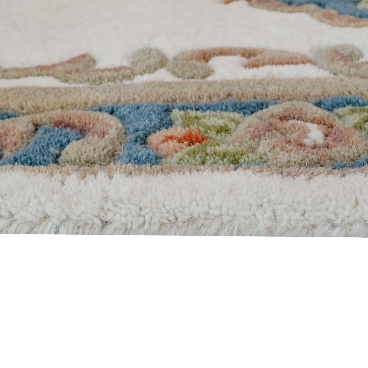 Traditional Handmade Wool Rug-Avolon-Ivory/Blue-120X120cm