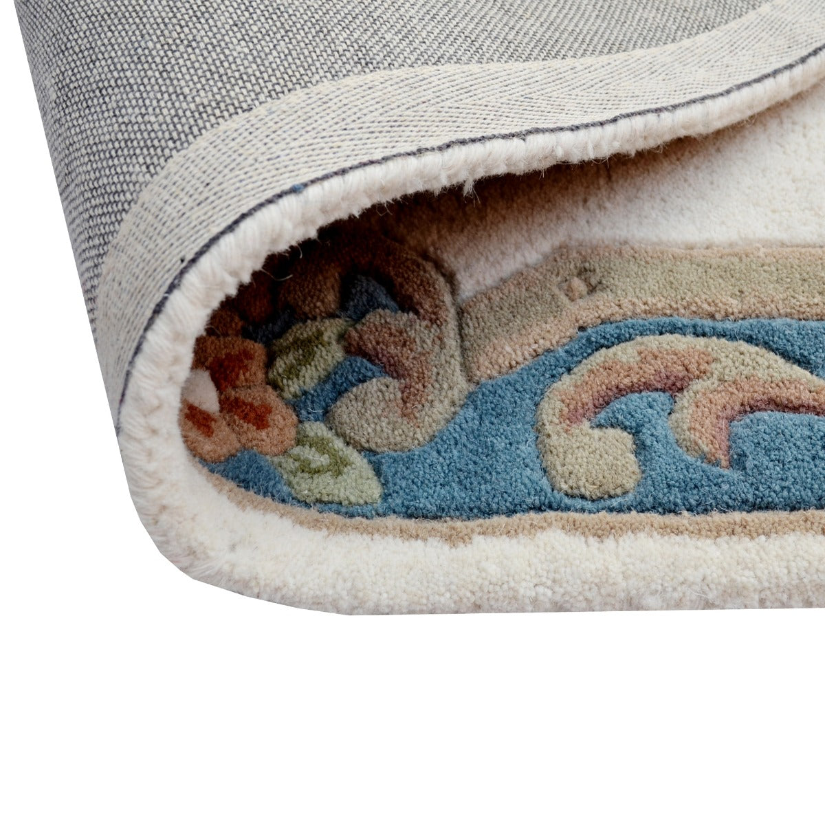 Traditional Handmade Wool Rug-Avolon-Ivory/Blue-120X120cm
