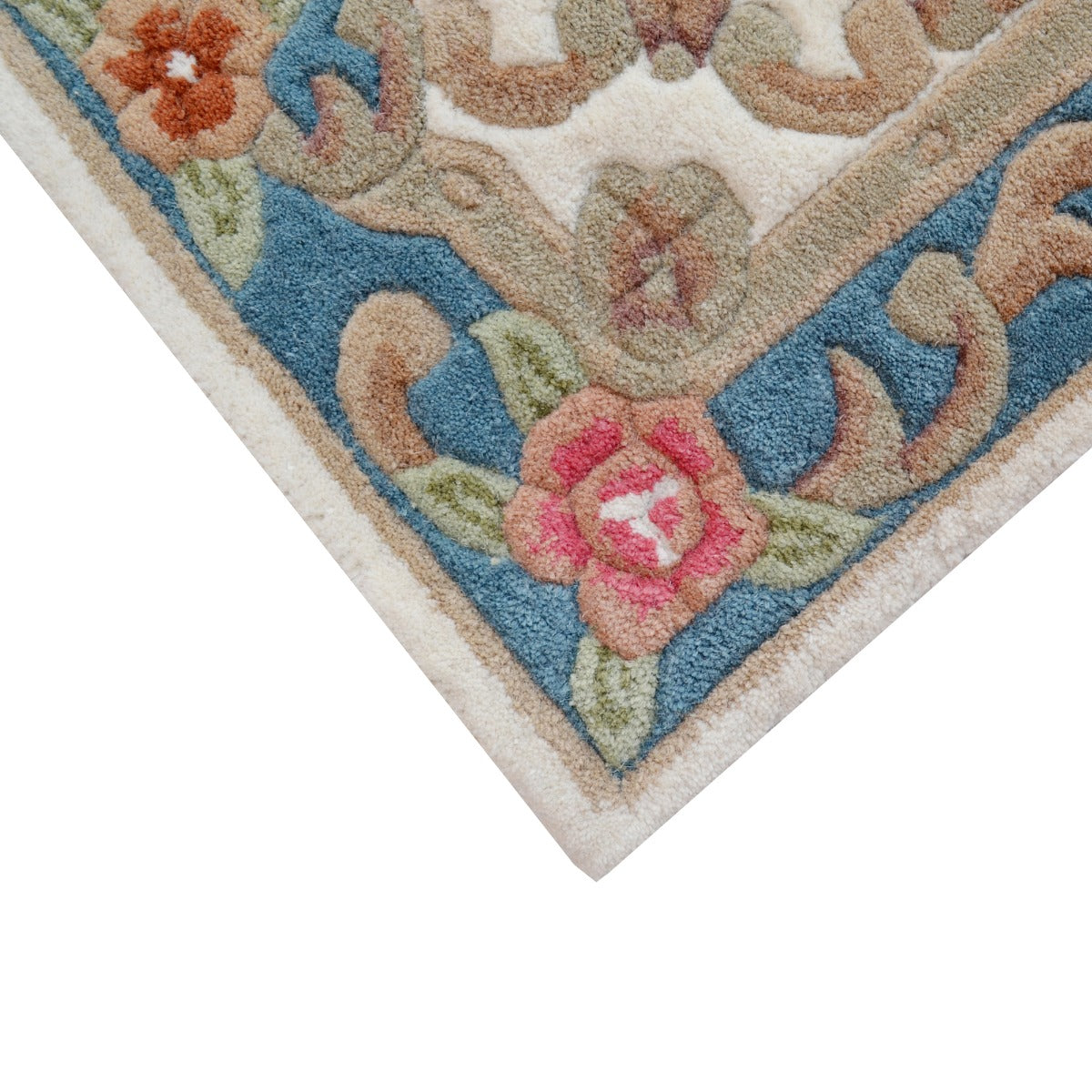 Traditional Handmade Wool Rug-Avolon-Ivory/Blue-120X120cm