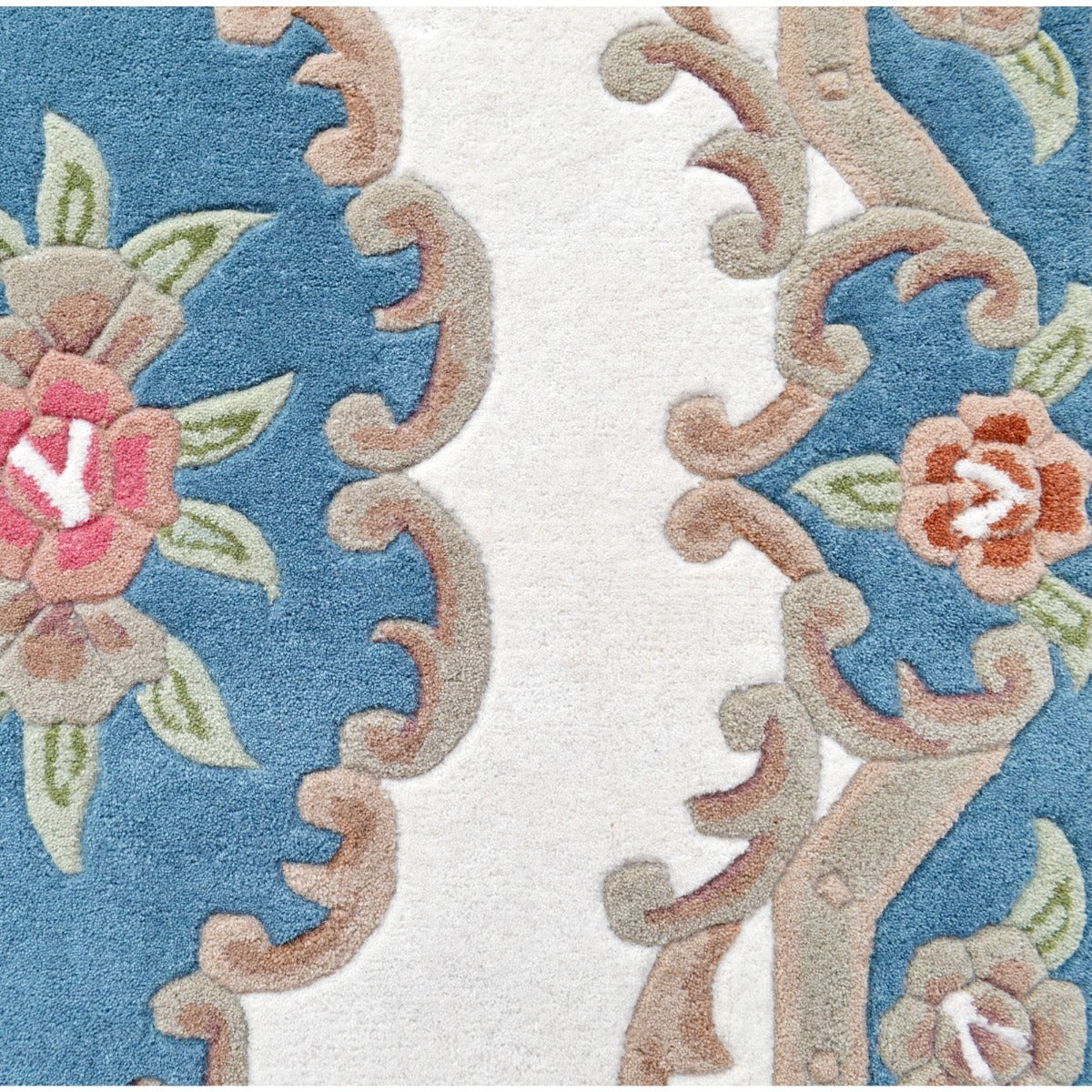 Traditional Handmade Wool Rug-Avolon-Ivory/Blue-120X120cm