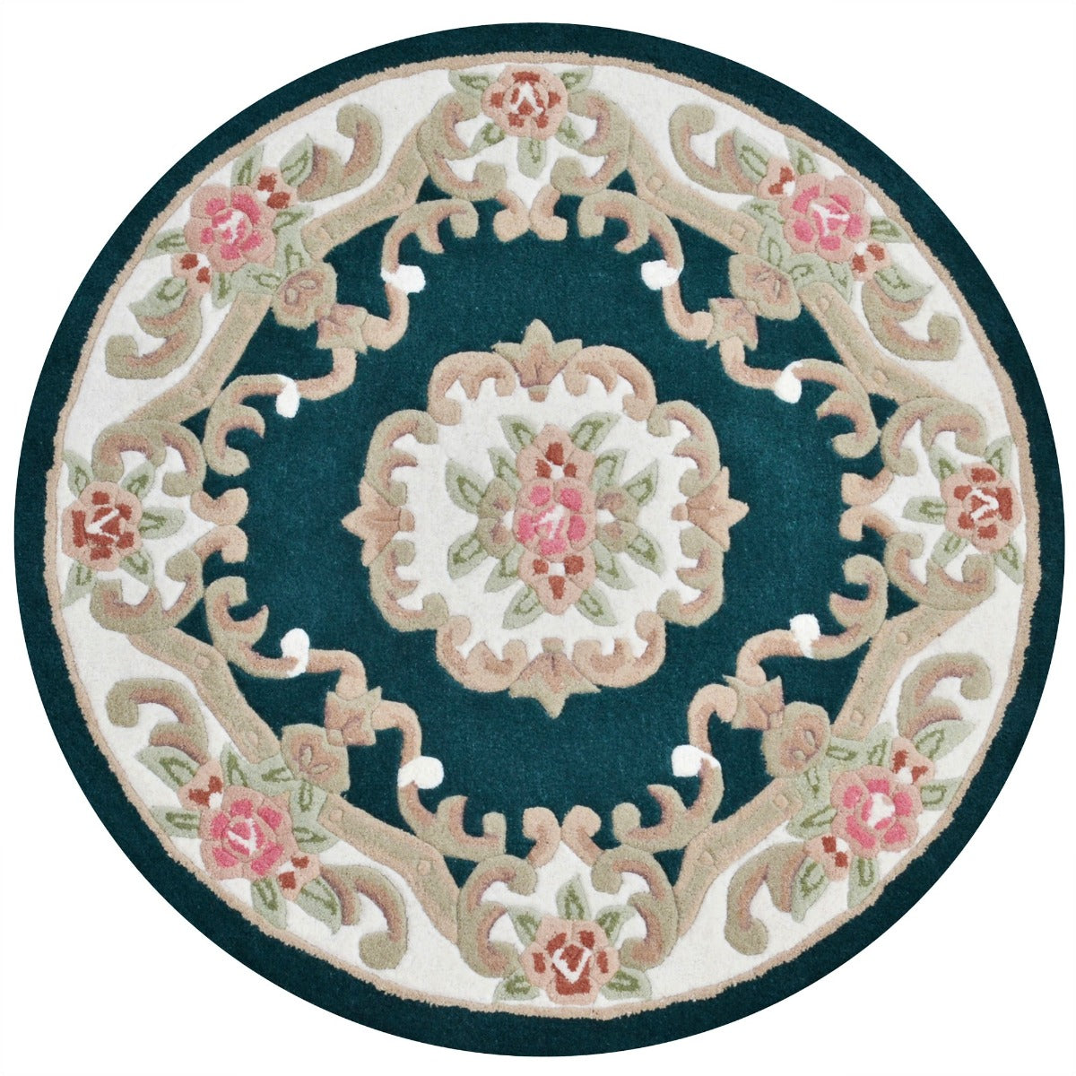 Traditional Handmade Wool Rug-Avolon-Turquoise-120x120cm