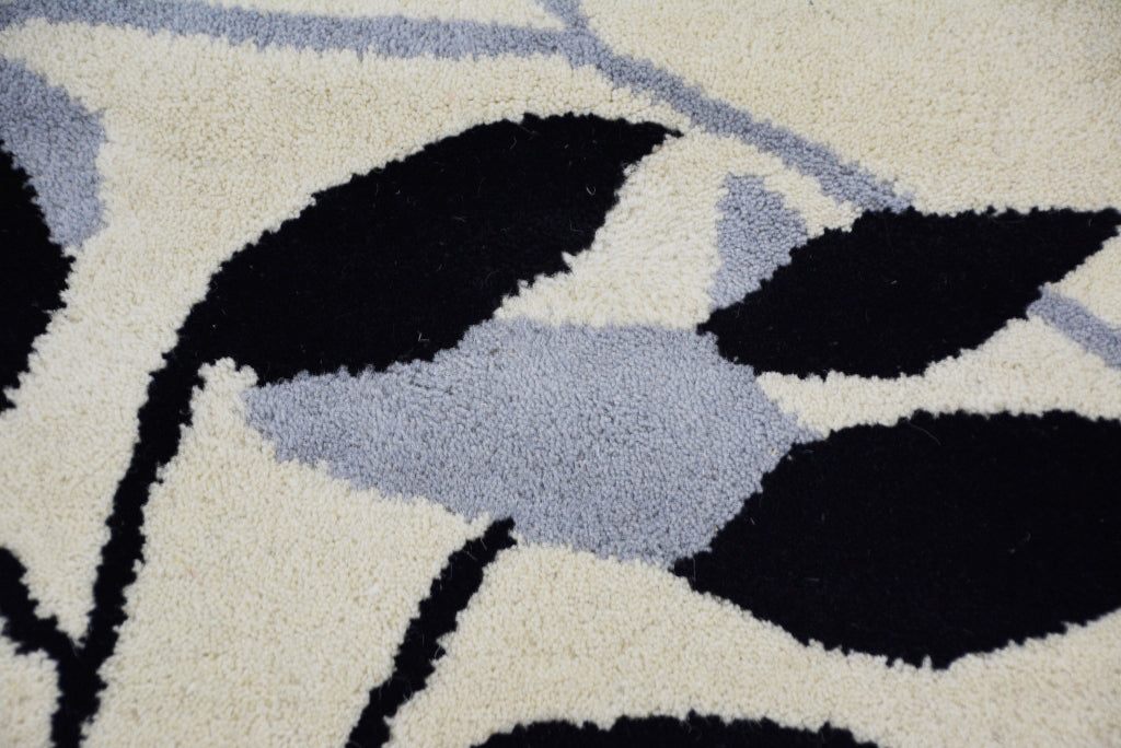 Designer Handmade Round Wool Rug - 5065 - Ivory/Black - 150x150cm