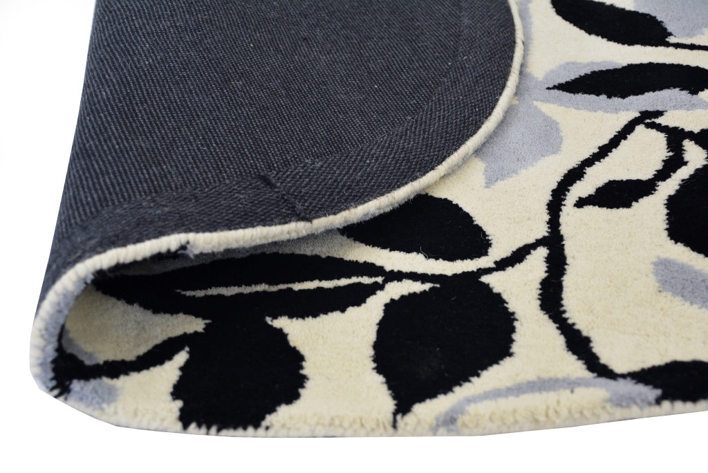 Designer Handmade Round Wool Rug - 5065 - Ivory/Black - 150x150cm