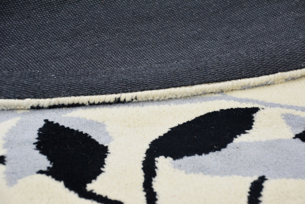 Designer Handmade Round Wool Rug - 5065 - Ivory/Black - 150x150cm