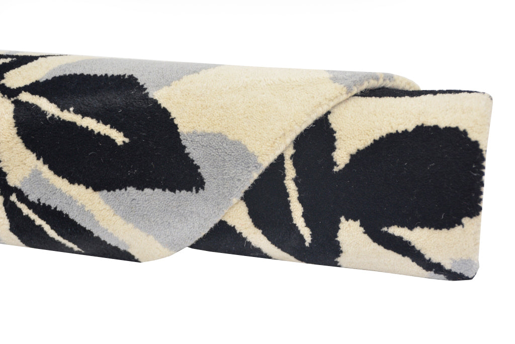 Designer Handmade Round Wool Rug - 5065 - Ivory/Black - 150x150cm