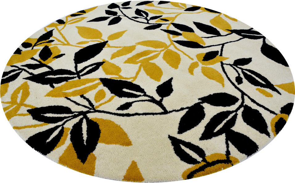Designer Handmade Round Wool Rug - 5065 - Ivory/Gold - 150x150cm