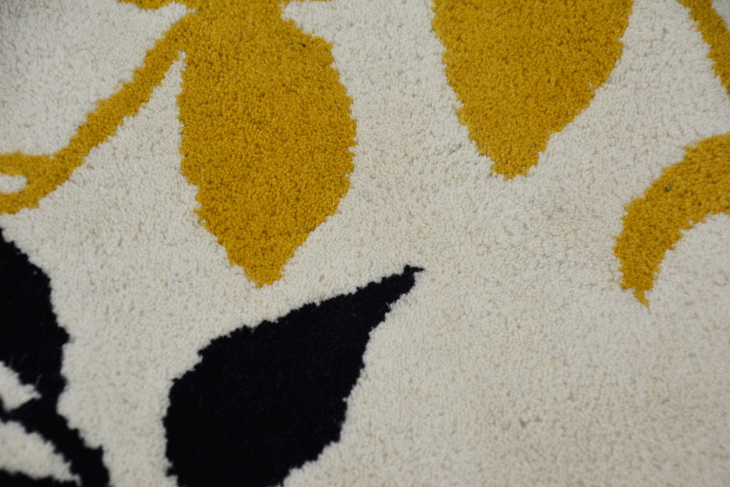 Designer Handmade Round Wool Rug - 5065 - Ivory/Gold - 150x150cm