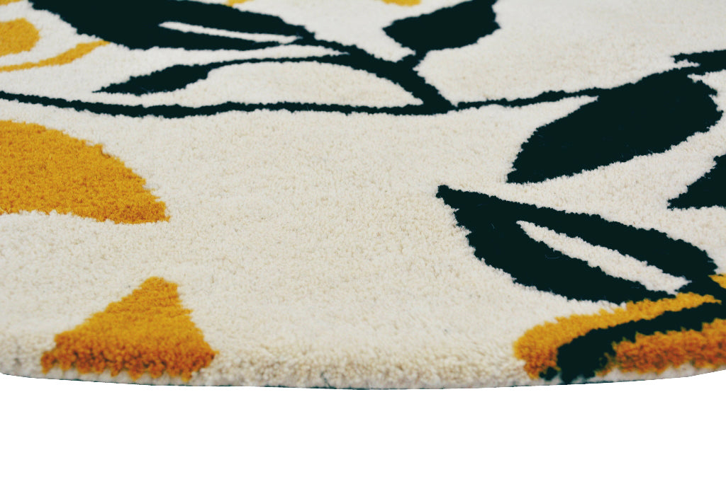Designer Handmade Round Wool Rug - 5065 - Ivory/Gold - 150x150cm