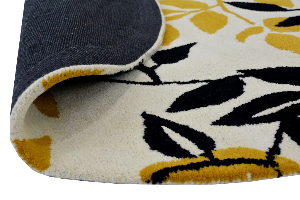 Designer Handmade Round Wool Rug - 5065 - Ivory/Gold - 150x150cm